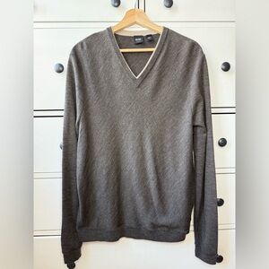 HUGO BOSS 100% WOOL Guarlono Slim Fit Jumper Men's Size XL V-Neck Brown Tan Soft